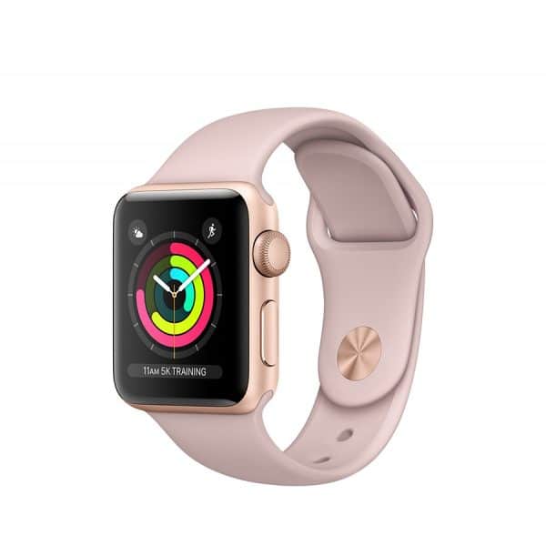 ساعت هوشمند اپل واچ 3 مدل 38mm Gold Aluminum Case with Pink Sand Sport Silicon Band