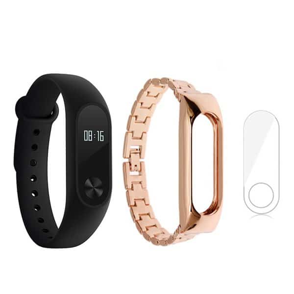 مچ بند هوشمند شیائومی مدل Mi Band 2 به همراه بند فلزی Metal و گلس کد 01