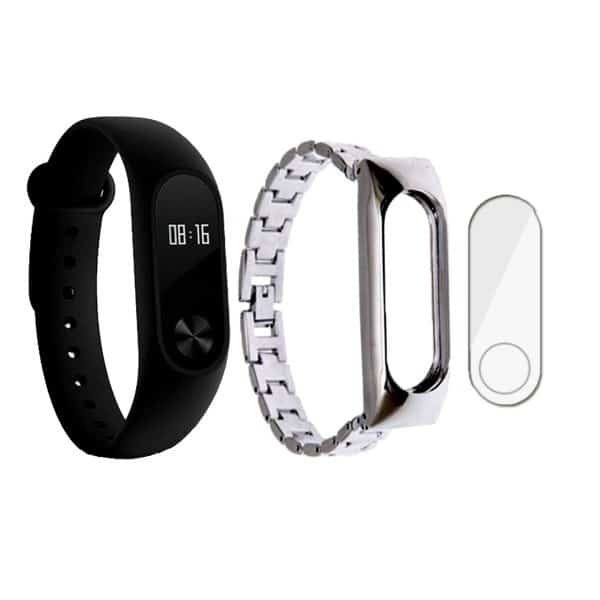 مچ بند هوشمند شیائومی مدل Mi Band 2 به همراه بند فلزی METAL و گلس