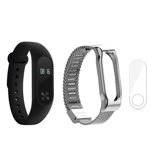 مچ بند هوشمند شیائومی مدل Mi Band 2 به همراه بند فلزی و گلس سایز mm 125-165