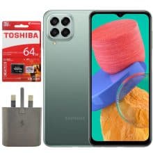 گوشی موبایل سامسونگ مدل Galaxy M33 5G SM-M336B/DS دو سیم‌ کارت ظرفیت 128 گیگابایت و رم 8 گیگابایت به همراه شارژر دیواری و کارت حافظه – اکتیو